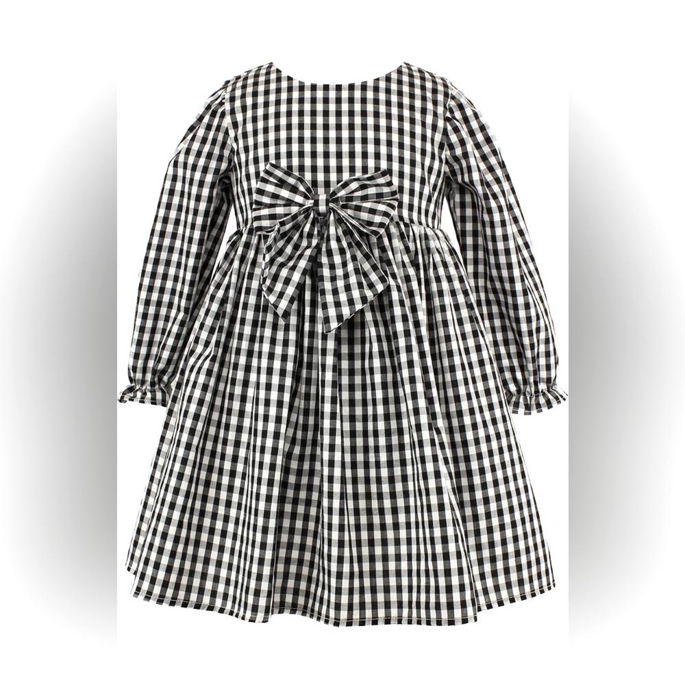 Popatu Black and White Kids' Mini Check Long
Sleeve Dress